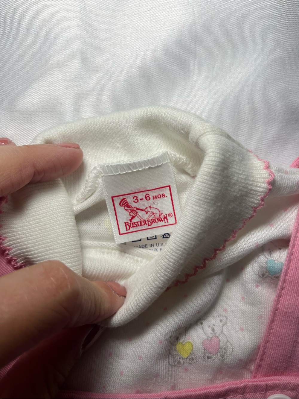 Vintage Buster Brown Baby Girl 2Pc Overall Set 3-6M Pink Teddy Bear NWT - Picture 3 of 4